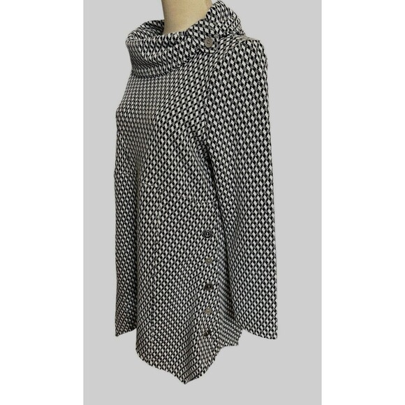 Peck & Peck Houndstooth Cowl Neck Black White Silver Button Shift Mini D… - Picture 4 of 9